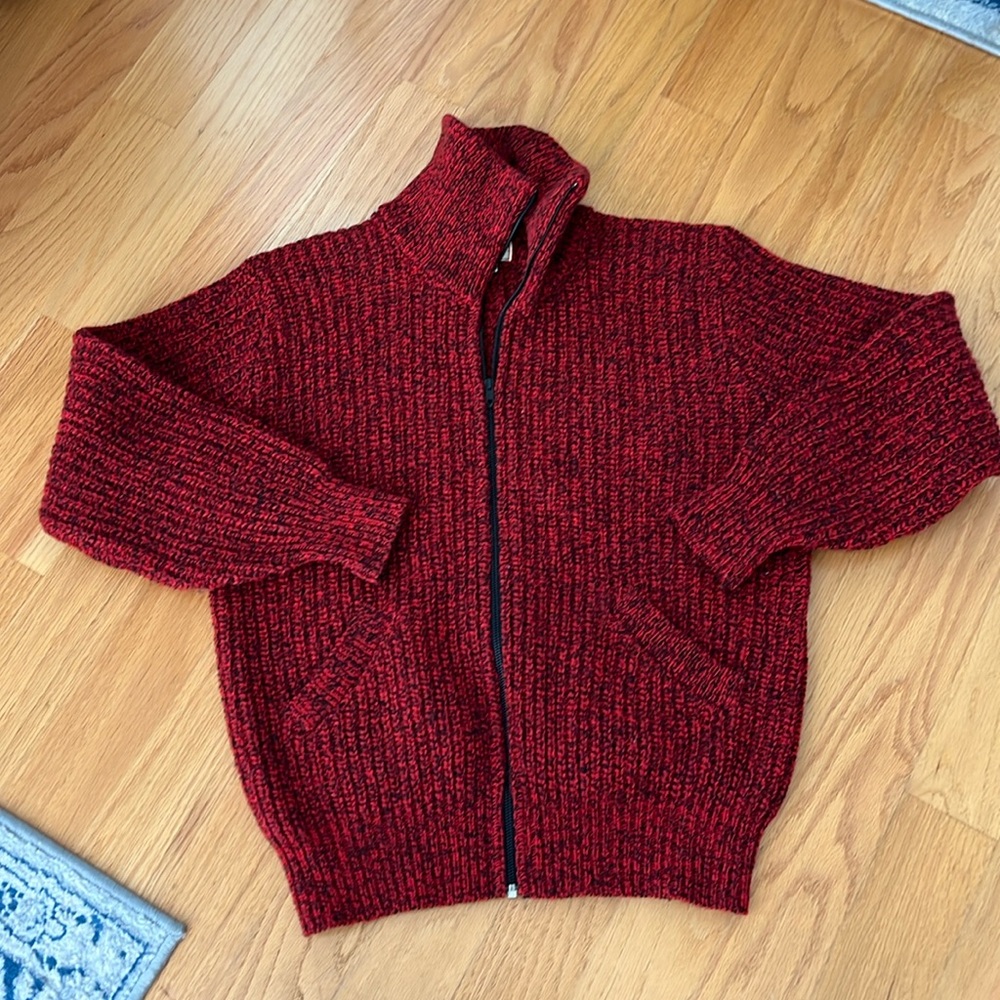 L.L. Bean red rag wool full zip collared cardigan vintage made in the USA